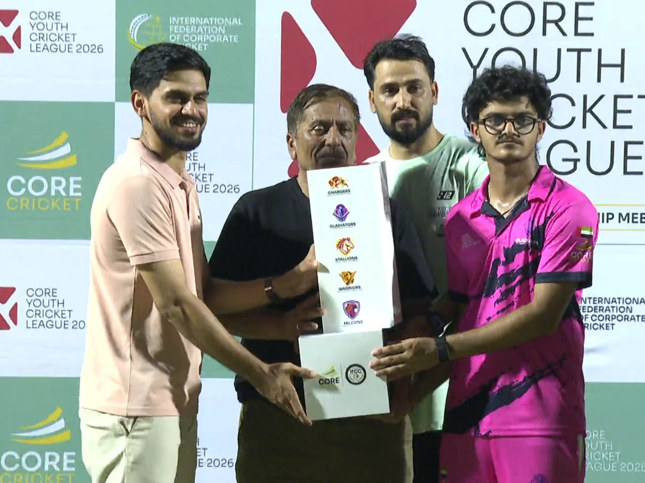 Captain Jaimeek Shah proudly lifts the CORE Youth Cricket League (CYCL) UAE Championship 2026 trophy as the GLADIATORS are crowned inaugural champions.